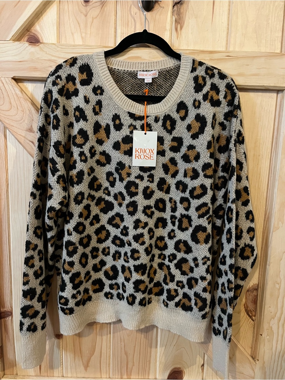 Knox Rose Cheetah Print Knit Crew Sweater NWT